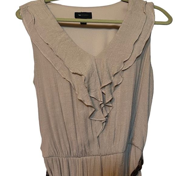 Beige Maxi Sleeveless Dress with Brown Belt Women’s - Picture 2 of 9